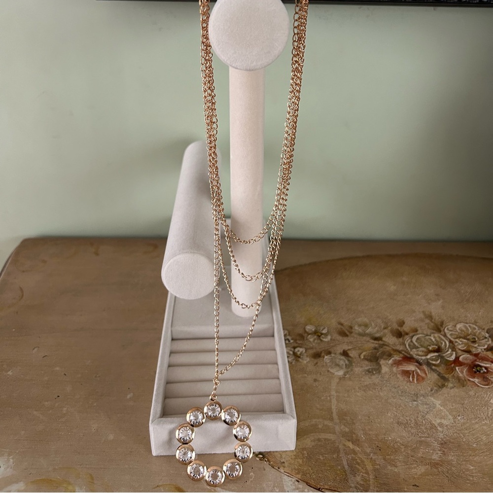 New Bling Statement Necklace,4 Layer Gold Tone Chain Link,Rhinestone Pendant - Picture 4 of 4